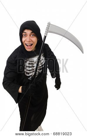 Scary monster with scythe isolated on white