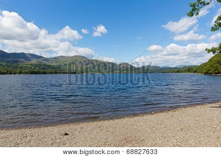 Coniston Lake District England uk mountains blue sky and white cloud on beautiful summer day