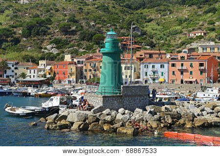 Giglio Island, Italy - July 19, 2014:boats In The Small Harbor Of Giglio Island, The Pearl Of The Me