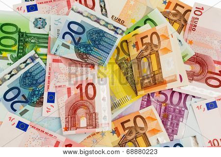 many different euro bills. symbolic photo for wealth and investments.