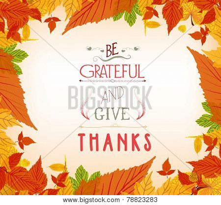 happy thankgiving with leaves greeting card