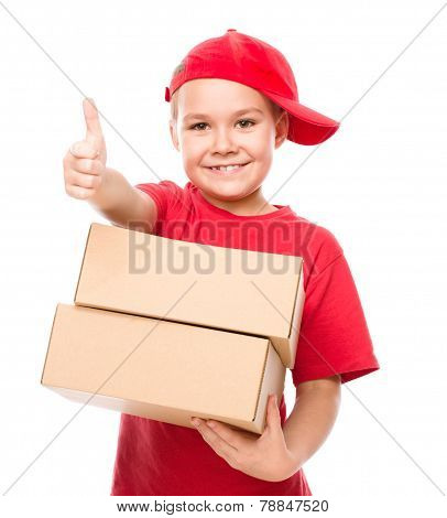 Happy Girl Holding Cardboard Boxes