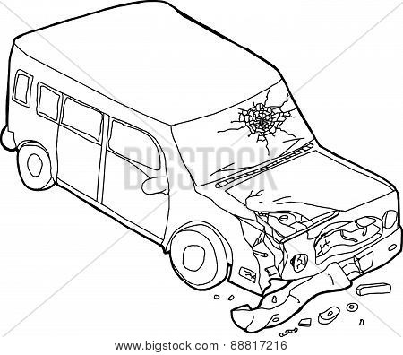 Single Outlined Damaged Red Suv