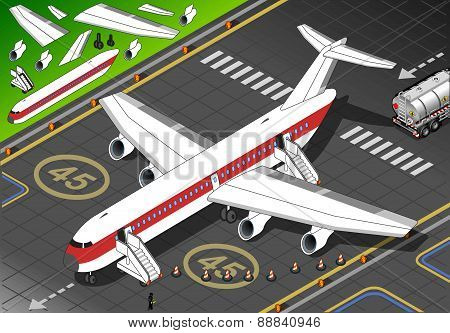 Isometric White Airplane Landed In Front View