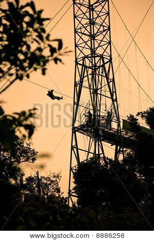 Tourists On Zip Line In Costa Rica