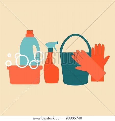 Flat design icons on a theme of bathroom, toilet, cleaning.