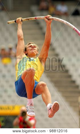 BARCELONA - JULY, 10: Melker Svard Jakobsson of Sweden during Pole Vault event of the 20th World Junior Athletics Championships at the Stadium on July 10, 2012 in Barcelona, Spain
