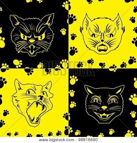 Funny Seamless Pattern With Cat Faces