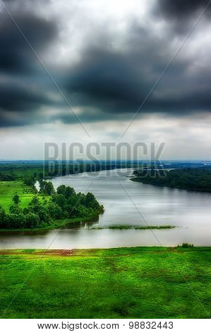 River Kama Evening Storm Clouds Top View Of Tatarstan, Yelabuga Russia