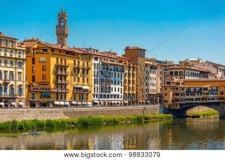 Quay of Arno with Arnolfo tower, Florence, Italy