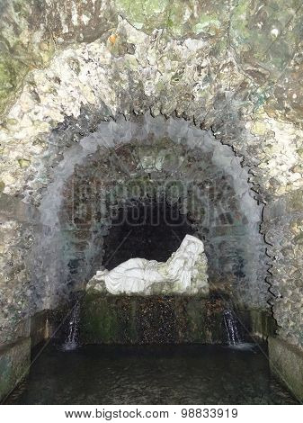 Grotto Tunnel With Pond And Statue Feature