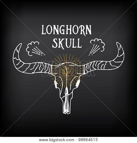 Longhorn skull, sketch vector design. Vintage western icon.