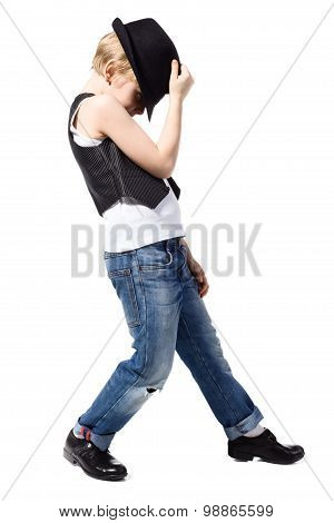 Dancing boy isolated on white
