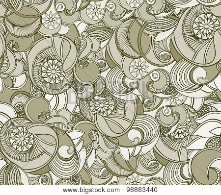 Multicolored Floral Seamless Texture, Waves. Elegance Background, Vector.