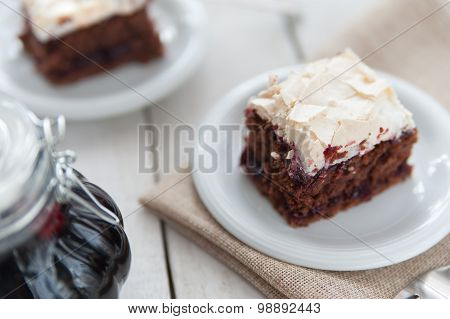 Piece Of Cherry And Meringue Cake