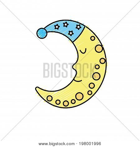 bauty moon in th sky with sleep hat design vector illustration