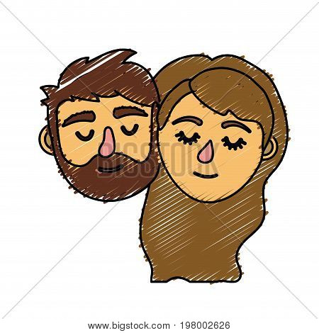 couple lover head with closed eyes and hairstyle vector illystration