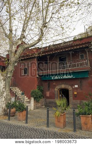 Rome Italy march 24 2017: Exterior of the typical roman restaurant Checchino in testaccio neighborhood in rome