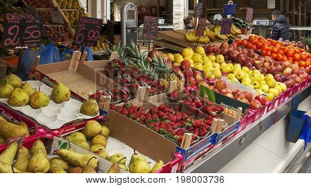 Rome Italy march 24 2017: Scene at the greengrocer in the new Testaccio Neighborhood market in Rome Italy