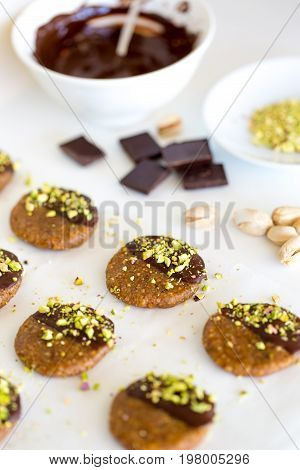 Vegan And Raw Pistachio Cookies On White Table
