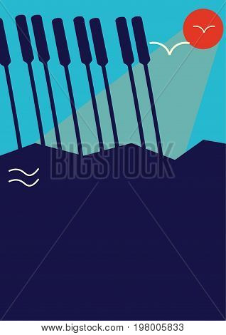 Rowing race a4 poster template. Rowing boat race also called crew, regatta or oar race minimalistic geometric poster template with a place for text or copy.