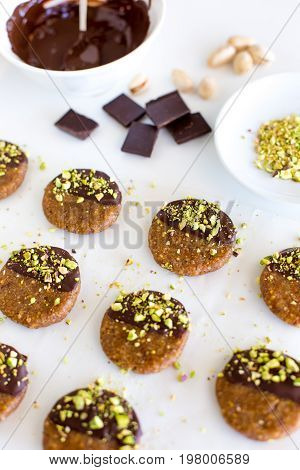 Vegan And Raw Pistachio Cookies On White Table