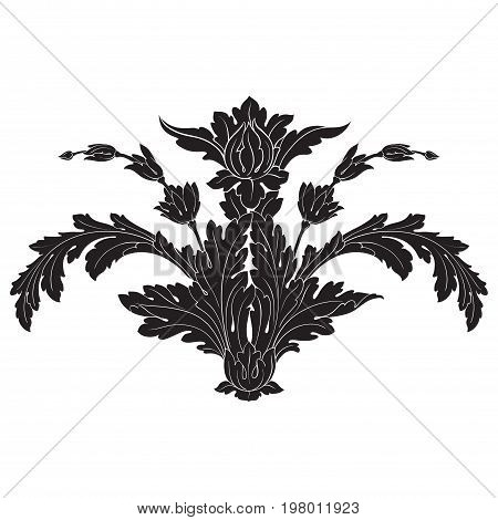 Vintage baroque frame scroll ornament engraving border floral retro pattern antique style acanthus foliage swirl decorative design element filigree calligraphy vector | damask - stock vector