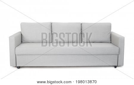 Front view of grey sofa isolated on white