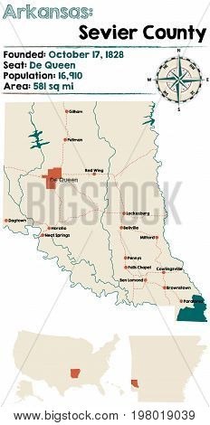 Large and detailed map of Arkansas - Sevier county