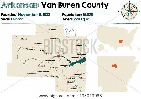Large and detailed map of Arkansas - Van Buren county