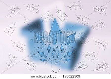 Mouse Pointers Spreading Across Different Sales Price Tags With Rebate Percentage