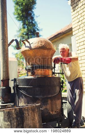 Traditional home made distillery for making brandy