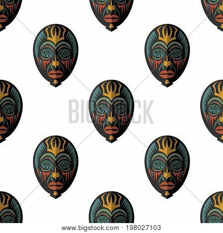 African mask seamless pattern vector illustration background. Flat icon. Ritual symbol.
