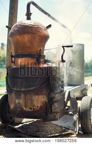 Traditional home made distillery for making brandy