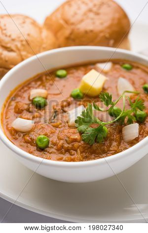 Pav bhaji or pavbhaji - popular Indian street food, selective focus