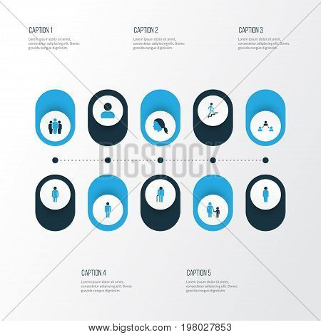 Person Colorful Icons Set. Collection Of Female, Oldster, Personal Data And Other Elements