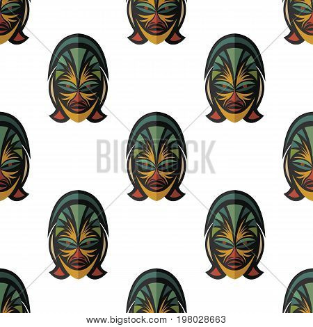 African mask seamless pattern vector illustration background. Flat icon. Ritual symbol.