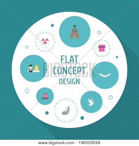 Set Of Ceremony Flat Icons Symbols Also Includes Surprise, Gharry, Freedom Objects.  Flat Icons Couple, Calendar, Sandal Vector Elements.