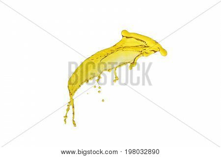flying beautiful oil splah isolated over white background and drops