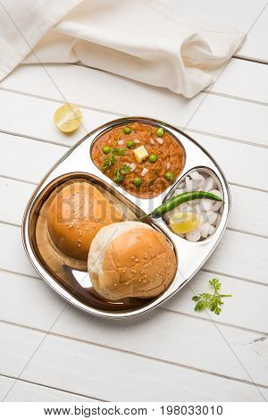 Pav bhaji or pavbhaji - popular Indian street food, selective focus