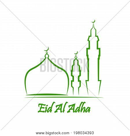 Eid Al Adha. Lettering composition of moslim holy month with mosque building