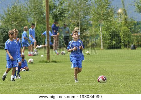 Ghimbav, Brasov, Romania - Agust 3: Soccer Football Training Camp For Kids, Children At Forex Ghimba