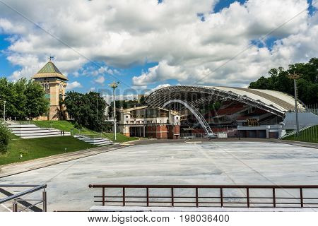Summer Amphitheater In Vitebsk, Belarus. Amphitheater Is Traditional Scenic Platform For Popular Fes