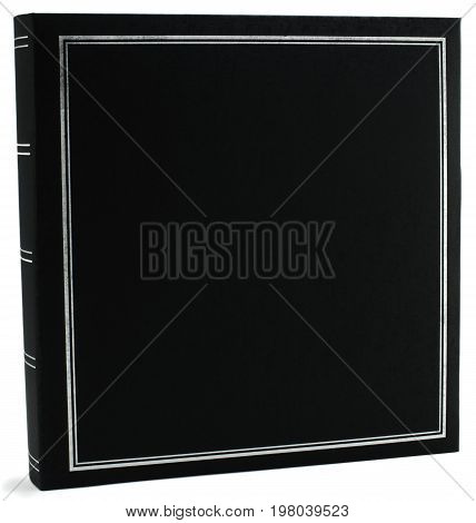 Black leather photo album cover isolated white background