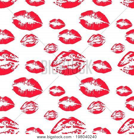 Seamless pattern with red lips on white background. Vector illustration for print. Wrappingpaper, valentine day, greeting,love.