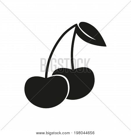 Icon of cherries with twig. Berry, pair, summer. Kitchen concept. Can be used for topics like love, togetherness, food