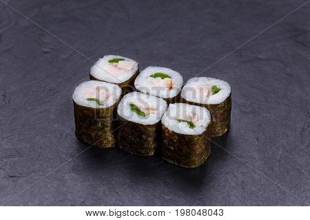 Japanese Food, Restaurant Menu. Sushi Rolls With Redfish And Sca