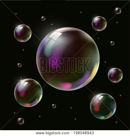 Transparent Soap Bubble On Black Background