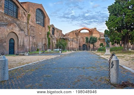 Rome, view of the entrance of  the Terme di Diocleziano