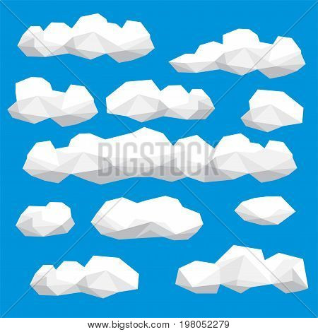 Polygon cloud collection, low poly cloud illustration set